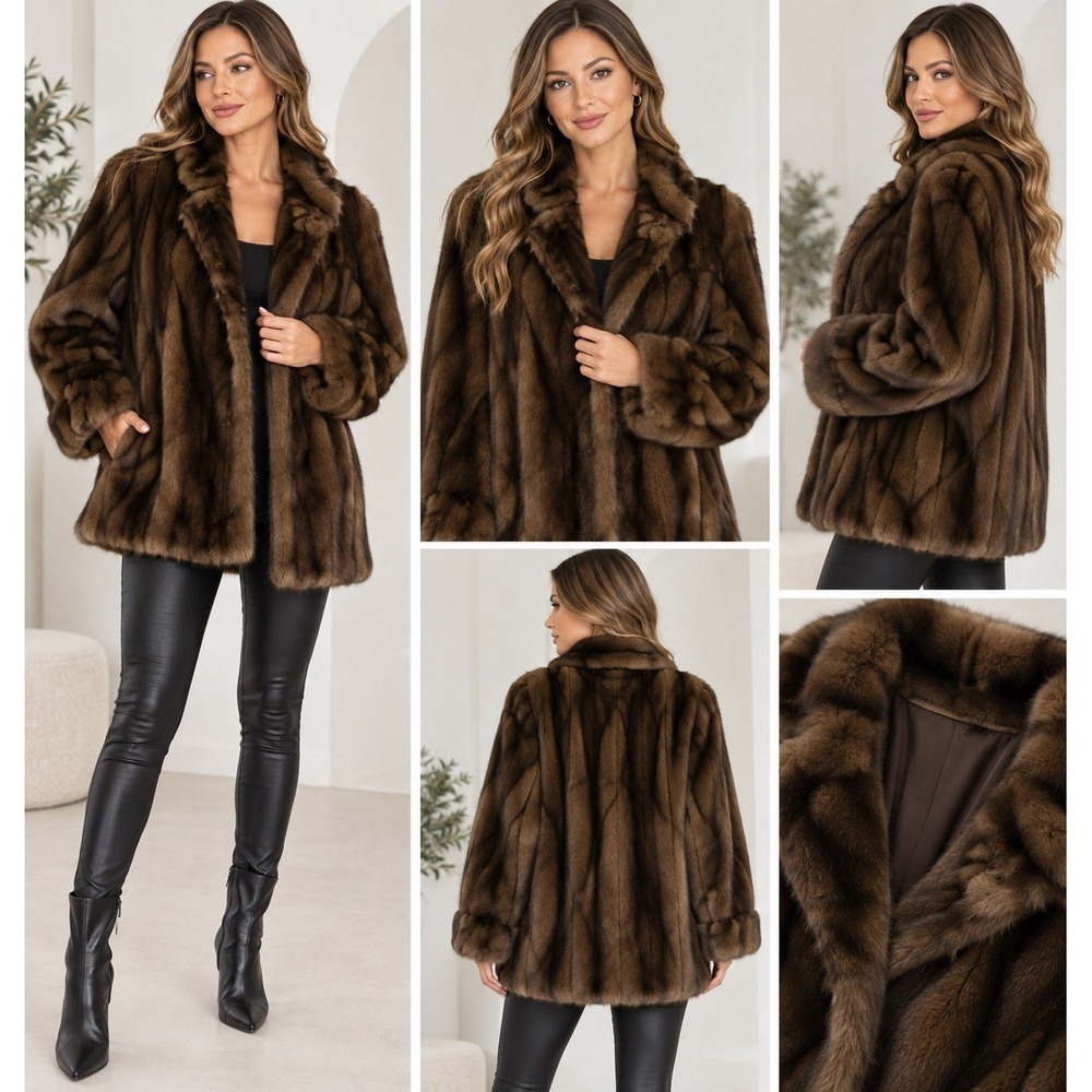 TISSAVEL FRANCE WOMEN BROWN FAUX FUR JACKET COAT SIZE M (15-b0)